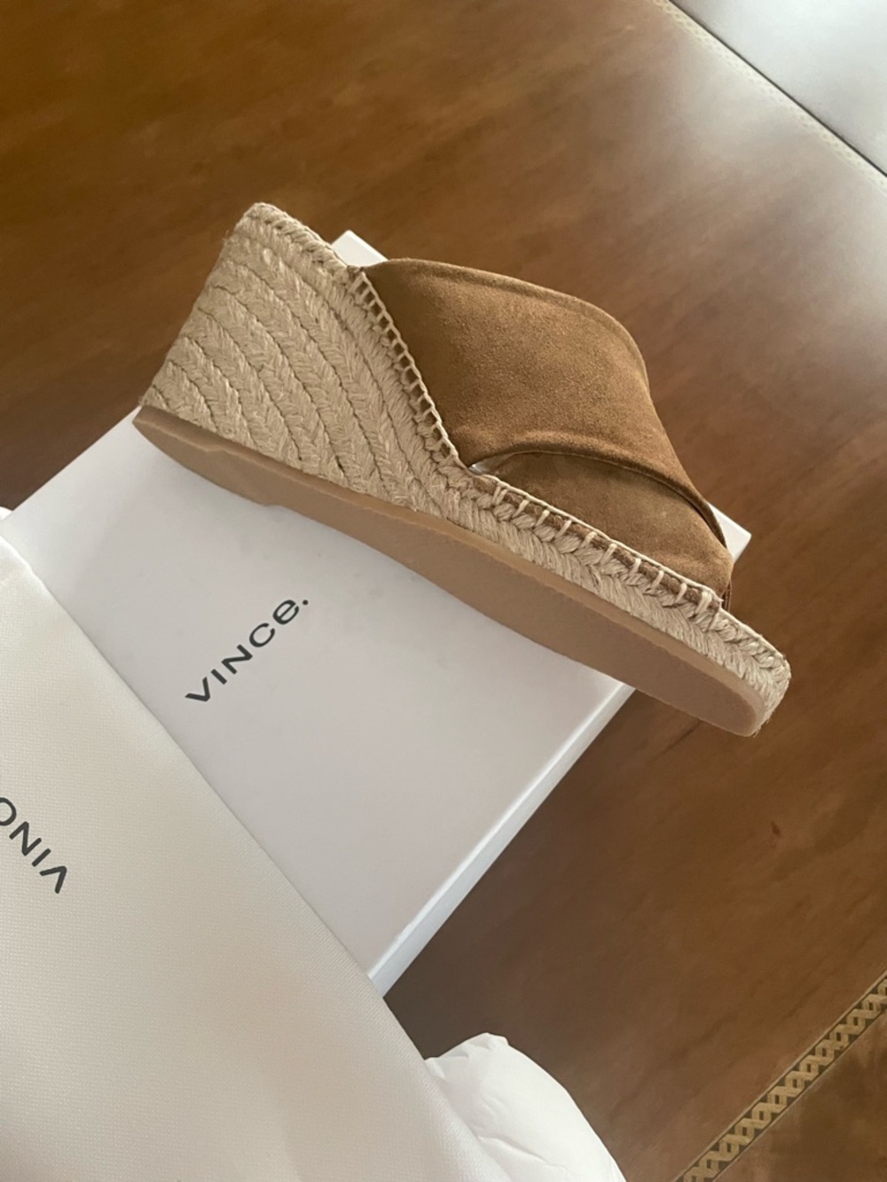 Vince Tan Suede Crisscross Espadrille Slide
